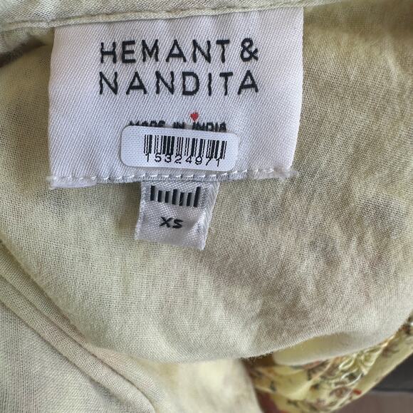 Hemant and Nandita Yellow Floral Crop Top XS Hippie Gypsy Plunging Princess $238 - Picture 9 of 11